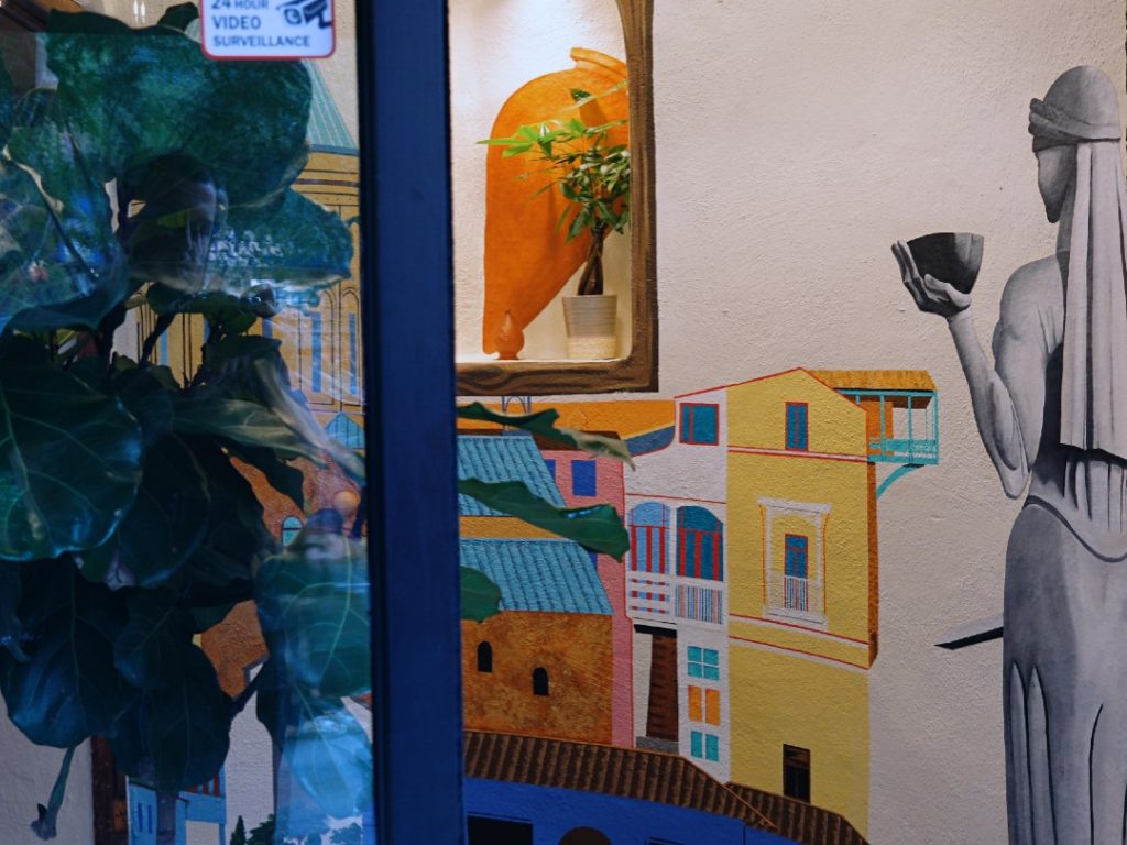 mural on interior wall of Saperavi NYC upper eastside location