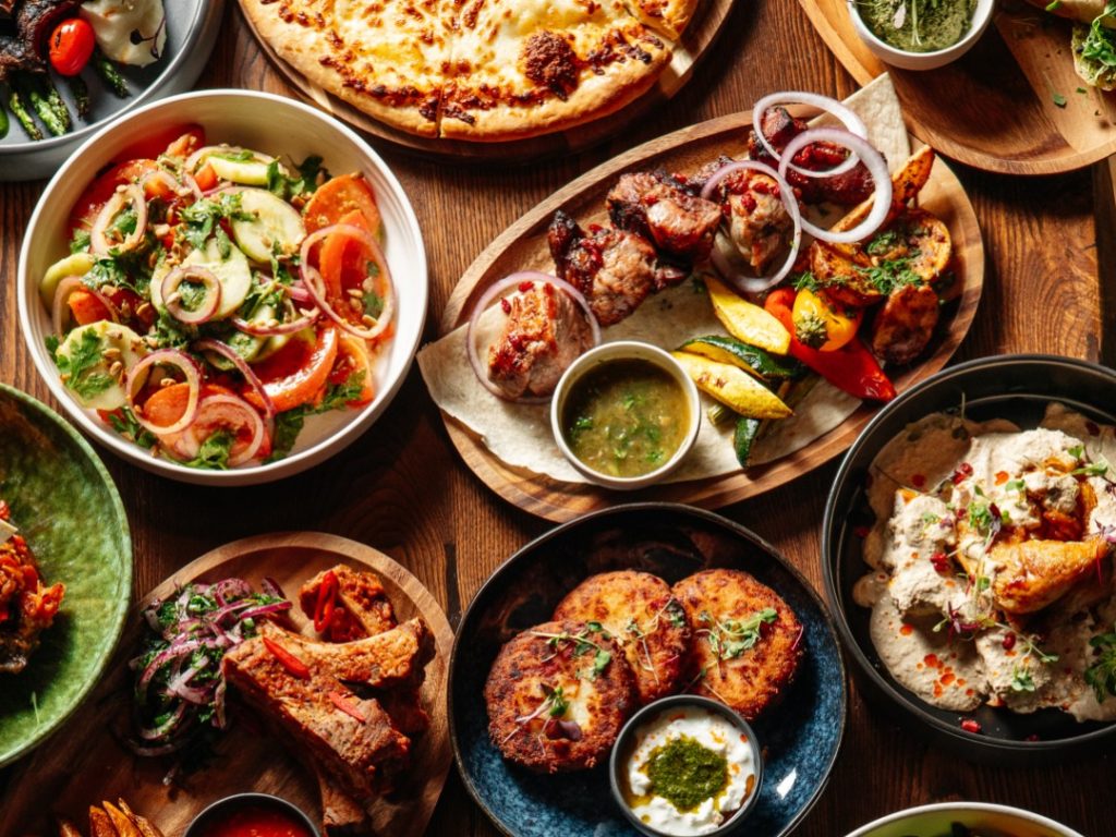 Cooked food on plates